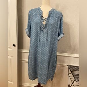 Philosophy Womens Chambray Tencel Lace Up Dress, Raindrop Print size XXL